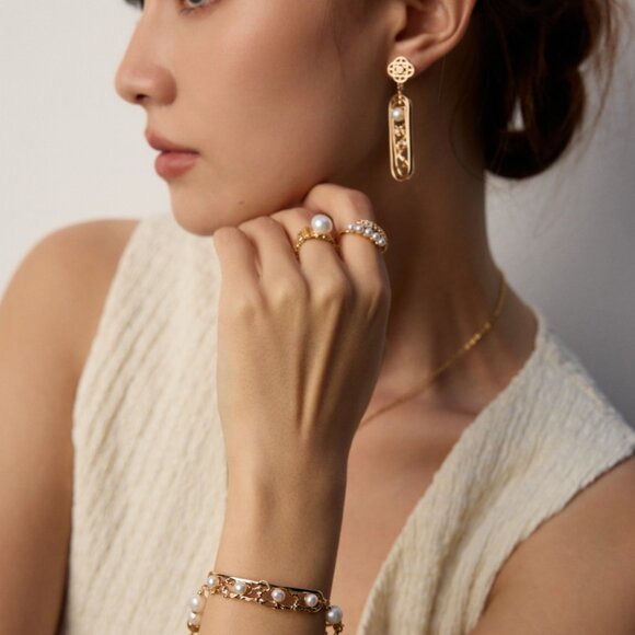 ✨ Artisan Original Laurel Leaf & Dangling Pearl Ring | S925 Gold Adjustable - Picture 8 of 12